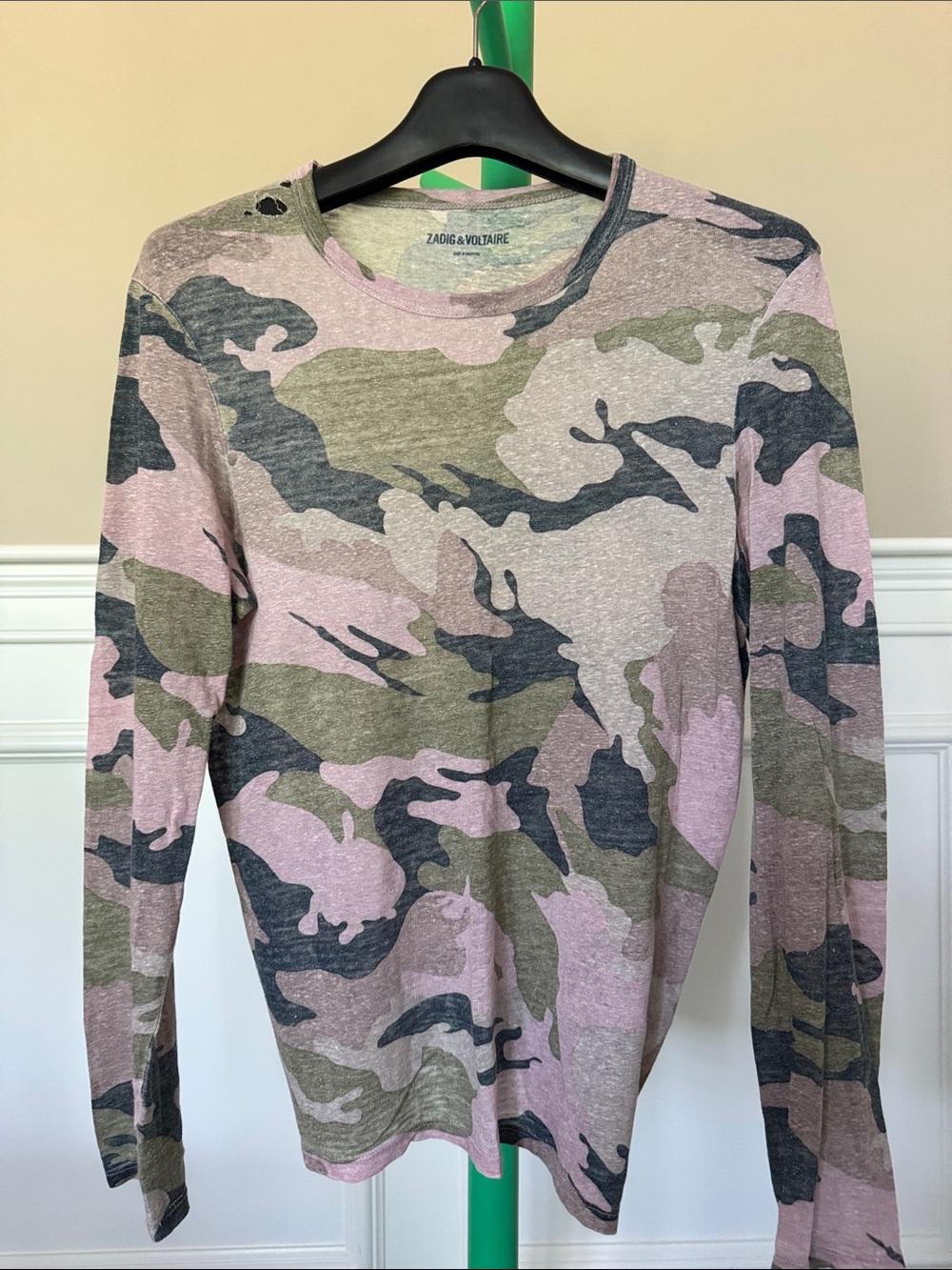Zadig & Voltaire Pink & Olive Camouflage Long-Sleeve Tee